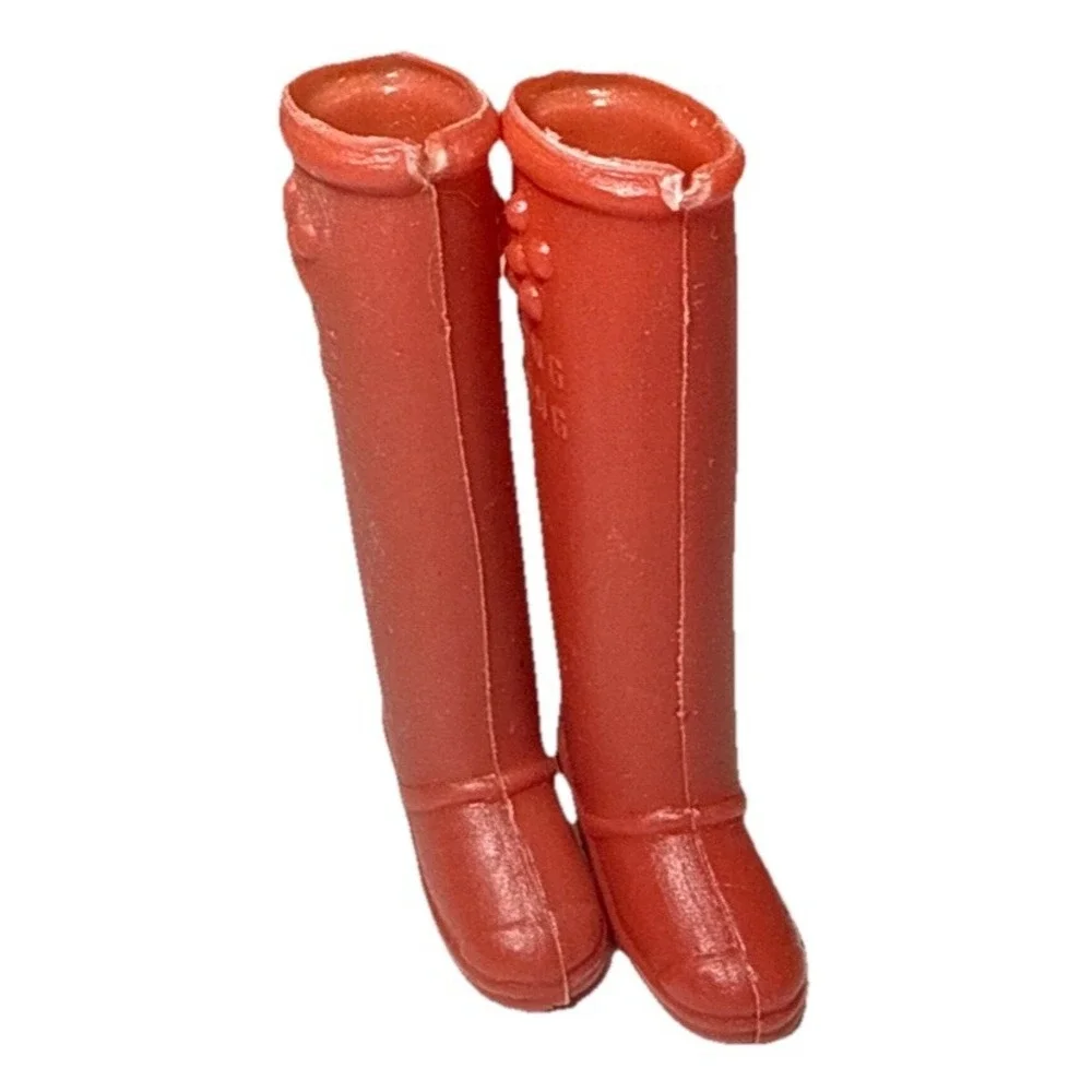 Vintage Mod Barbie Clone Shoes Boots Red Flower Hong Kong BB15-11